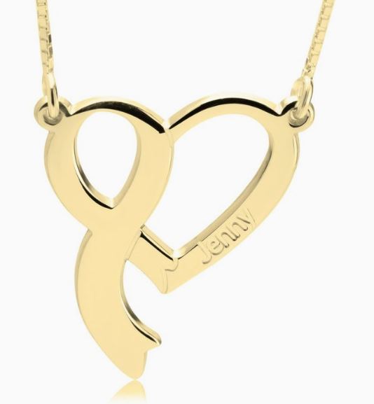 Breast Cancer Heart & Ribbon Name Necklace