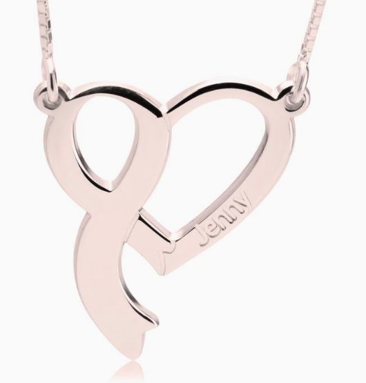 Breast Cancer Heart & Ribbon Name Necklace